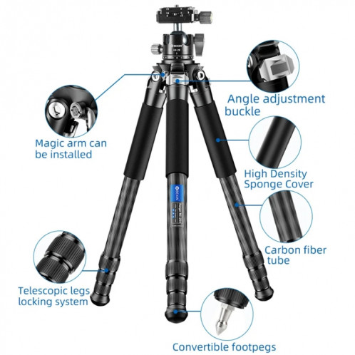 BEXIN RC254 trépied pliant Portable en Fiber de carbone appareil photo reflex support de photographie à cardan central à faible gravité SB11011578-014