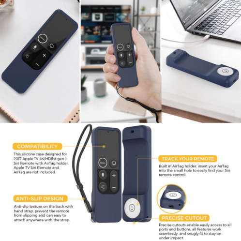 Pour Apple TV Siri Remote 1 + AirTag AhaStyle PT157 Tracker de télécommande 2 en 1 Housse de protection en silicone (bleu nuit) SA401C499-08