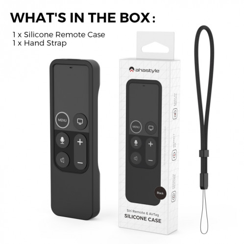 Pour Apple TV Siri Remote 1 + AirTag AhaStyle PT157 Tracker de télécommande 2 en 1 Housse de protection en silicone (noir) SA401A967-08