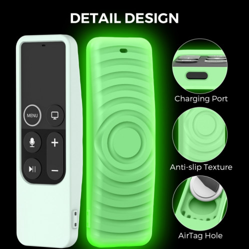 Pour Apple TV HD / 4K + AirTag AhaStyle PT175 Tracker de télécommande 2 en 1 Housse de protection en silicone (vert lumineux) SA901C1713-08