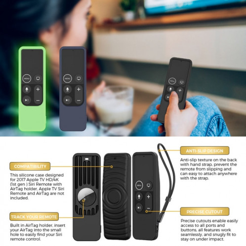 Pour Apple TV HD / 4K + AirTag AhaStyle PT175 Tracker de télécommande 2 en 1 Housse de protection en silicone (vert lumineux) SA901C1713-08