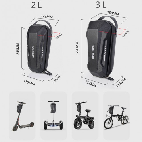 WILD MAN Scooter EVA Hard Shell avant sac pliant vélo sac suspendu à dégagement rapide, taille: 2L (noir) SW101A401-011