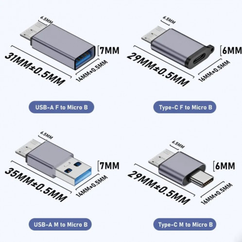 Adaptateur mâle Micro B de transfert femelle de Type C, convertisseur d'interface de boîtier de disque dur USB Link SH3502216-08