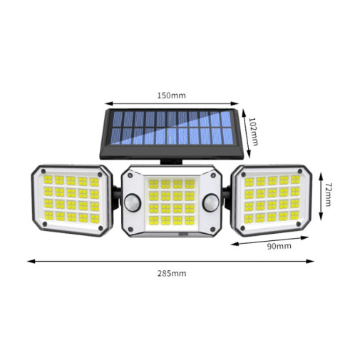 Applique murale solaire extérieure à triple tête 224 LED à double capteur avec capteur de corps rotatif, éclairage de jardin et de maison, style: intégral SH9701685-011