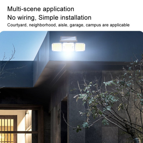 Applique murale solaire extérieure à triple tête 224 LED à double capteur avec capteur de corps rotatif, éclairage de jardin et de maison, style: intégral SH9701685-011