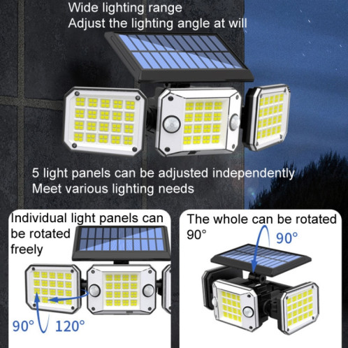 Applique murale solaire extérieure à triple tête 224 LED à double capteur avec capteur de corps rotatif, éclairage de jardin et de maison, style: intégral SH9701685-011