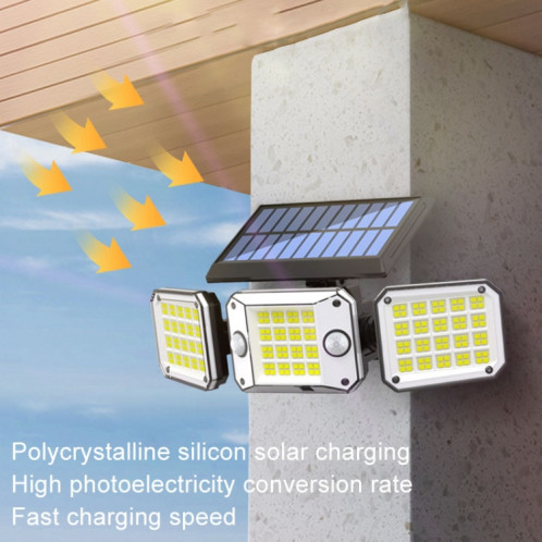 Applique murale solaire extérieure à triple tête 224 LED à double capteur avec capteur de corps rotatif, éclairage de jardin et de maison, style: intégral SH9701685-011