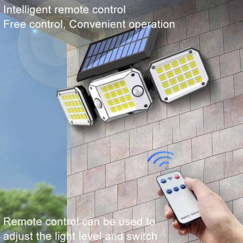 Applique murale solaire extérieure à triple tête 224 LED à double capteur avec capteur de corps rotatif, éclairage de jardin et de maison, style: intégral SH9701685-011