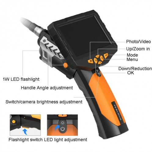 Teslong NTS300 5 pouces HD grand écran d'inspection industrielle endoscope outils de réparation automobile, spécifications: 7.6mm-1M ST0801362-010