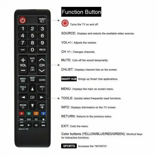BN59-01199F pour Samsung LED LCD Smart TV télécommande pièce de rechange (noir) SH901A438-06