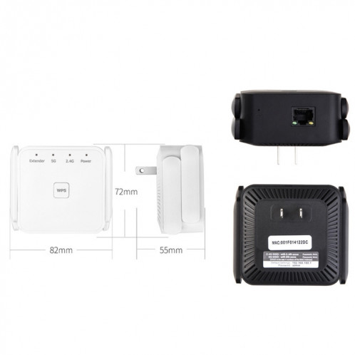 Le répéteur d'extension WiFi 1200Mbps 2.4G / 5G prend en charge le port Ethernet prise américaine blanche SH3402859-07