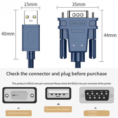 JINGHUA Câble série USB vers RS232 Convertisseur d'ordinateur Port COM DB9 broches, Longueur: 2 m SJ5502335-011
