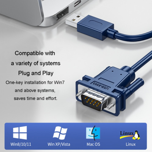 JINGHUA Câble série USB vers RS232 Convertisseur d'ordinateur Port COM DB9 broches, Longueur: 3 m SJ5503207-011