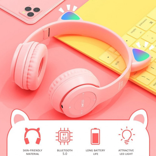 Casque sans fil Bluetooth de jeu oreilles de chat émettant de la lumière LED P47M (noir) SH301B1412-07