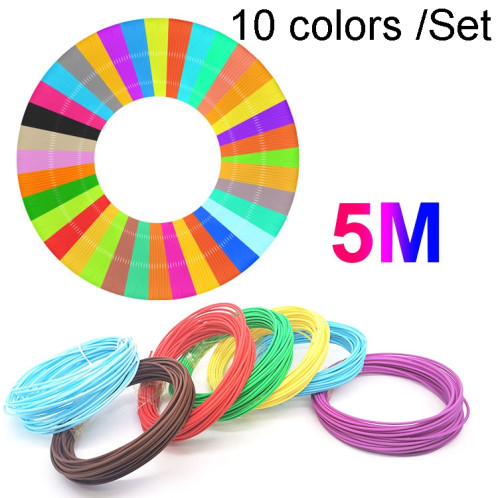Consommables pour stylo d'impression 3D PCL, 5m, 1.75mm, matériau de ligne très résistant, matière première environnementale, fil de soie d'impression, 10 couleurs/ensemble SH18011359-06