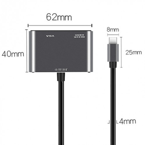 JINGHUA Z321 Convertisseur de station d'accueil HUB multifonctionnel, Interface: Type-C vers HDMI + VGA SJ5401954-010