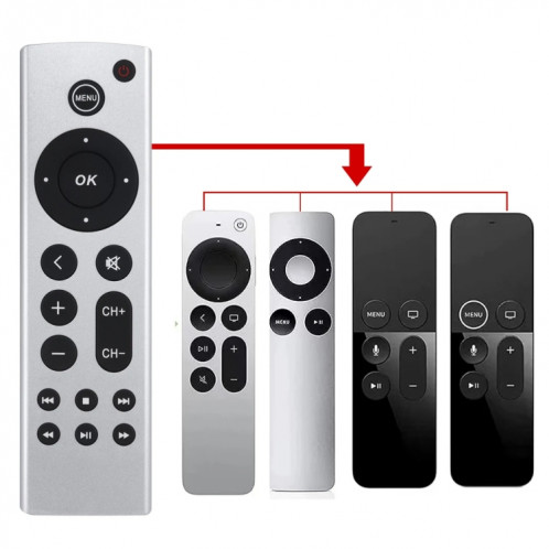 Pour télécommande Apple TV 4K / HD A2169 A1842 A1625 sans voix (argent) SH701A205-06