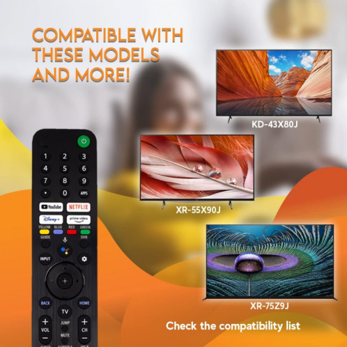 Télécommande vocale Bluetooth RMF-TX520U pour Sony Smart TV KD-43X80J KD-43X85J (noir) SH801A1239-06