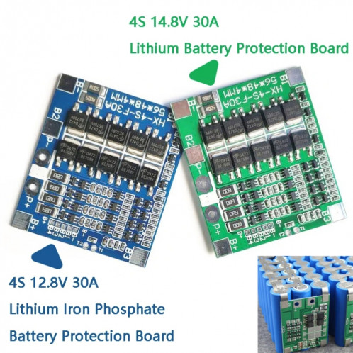 Plaque de protection de batterie au lithium 4 S 14,8 V/12,8 V 30 A avec égaliseur, panneau de protection de batterie au lithium fer phosphate (lithium 3,7 V) SH101A769-07