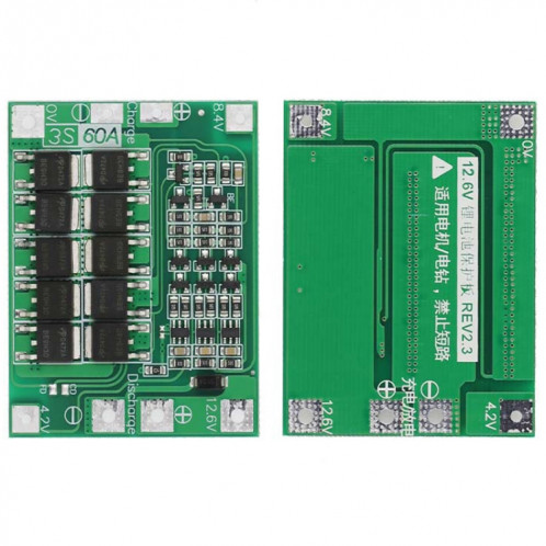 Carte de protection de chargeur de batterie Li-Ion 3S 11.1V 12.6V 60A 18650 (améliorée) SH501B1819-04