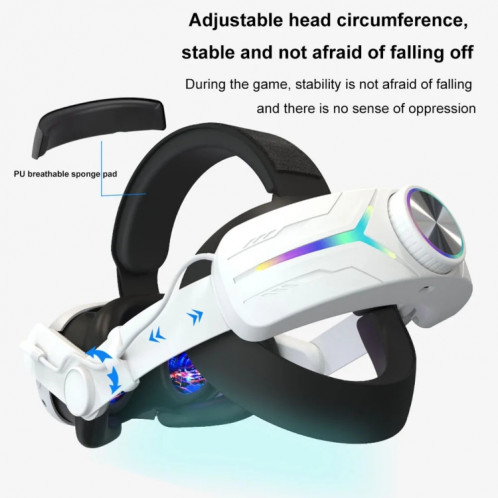 Pour Meta Quest 3 USB rechargeable RVB effet d'éclairage casque pliable réglable (blanc) SH901B1870-08
