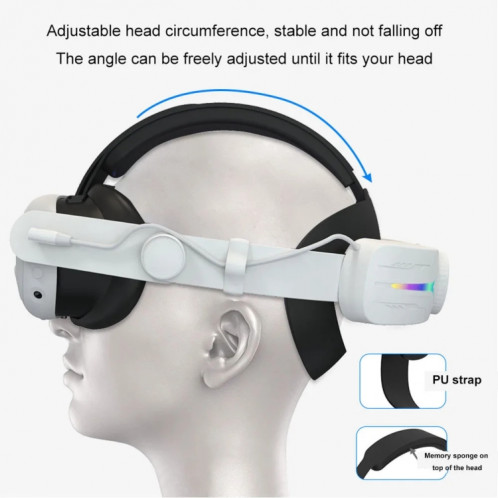 Pour Meta Quest 3 Casque pliable réglable à effet d'éclairage RVB rechargeable par USB (Elite) SH901A1875-08