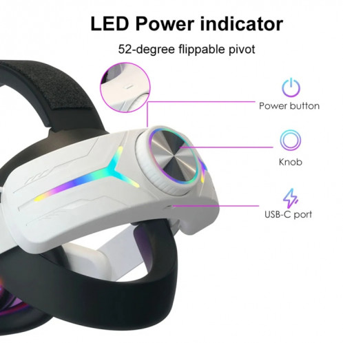 Pour Meta Quest 3 USB rechargeable RVB effet d'éclairage casque pliable réglable (blanc) SH901B1870-08
