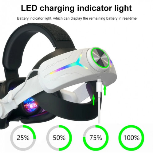 Pour Meta Quest 3 USB rechargeable RVB effet d'éclairage casque pliable réglable (noir) SH901C364-08