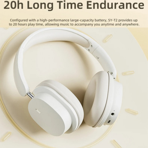 SOYTO SY-T2 Casque Bluetooth à réduction de bruit Casque de jeu sans fil (Blanc) SS901A411-016