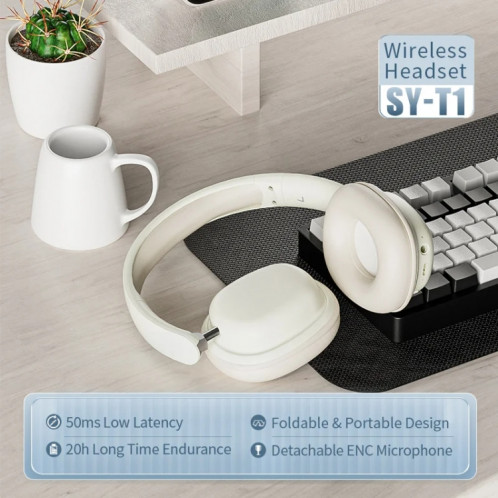 Casque sans fil SOYTO SY-T1 Casque de jeu Bluetooth avec microphone Plug Play (blanc) SS501A617-016