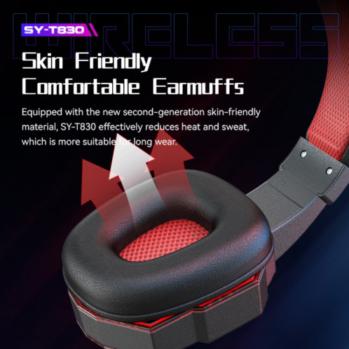 SOYTO SY-T830 casque de jeu d'ordinateur sans fil universel Bluetooth e-sports blé casque de téléphone portable (noir rouge) SS701B497-014