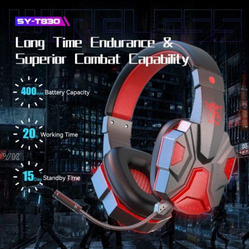 SOYTO SY-T830 casque de jeu d'ordinateur sans fil universel Bluetooth e-sports blé casque de téléphone portable (noir rouge) SS701B497-014