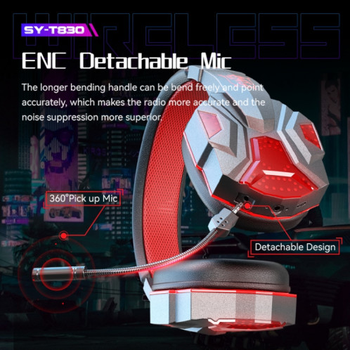 SOYTO SY-T830 casque de jeu d'ordinateur sans fil universel Bluetooth e-sports blé casque de téléphone portable (noir rouge) SS701B497-014
