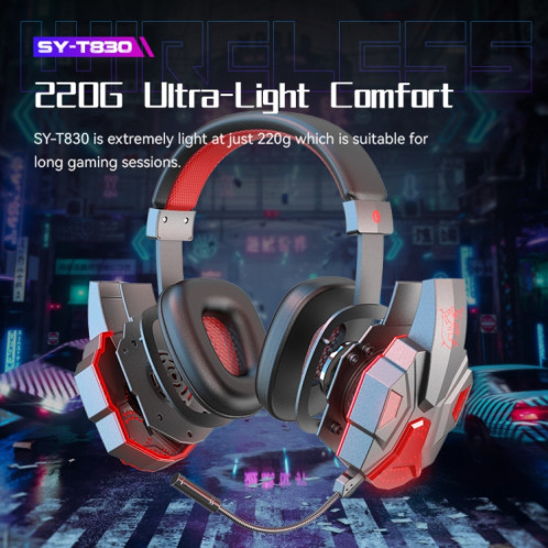 SOYTO SY-T830 casque de jeu d'ordinateur sans fil universel Bluetooth e-sports blé casque de téléphone portable (noir rouge) SS701B497-014