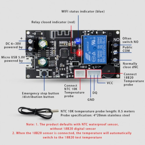 Module de commutateur de commande de thermostat à distance de téléphone portable sans fil WIFI, modèle: sans affichage SH9501476-07