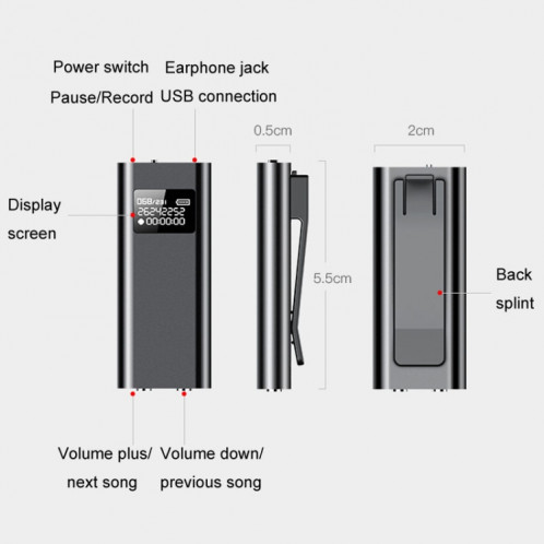 Enregistreur vocal intelligent Q25 avec écran HD antibruit Clip arrière Voice Reporter, taille: 32 Go (noir) SH704A1584-011