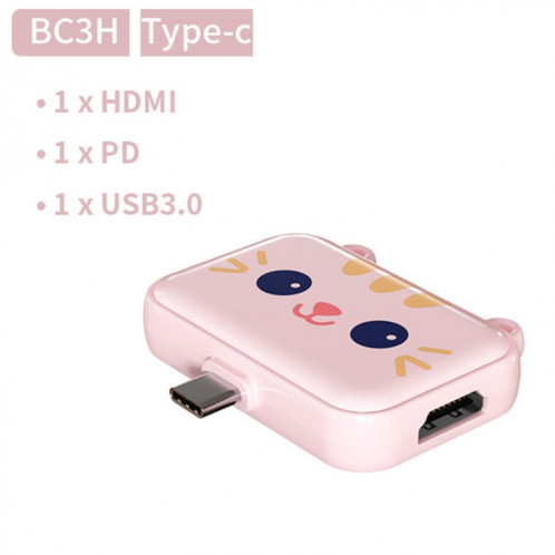 Station d'accueil 3 en 1 Type-C Hub USB pour Station d'accueil IPad/téléphone, Port : 3H HDMI+PD+USB3.0 rose SH8304733-014