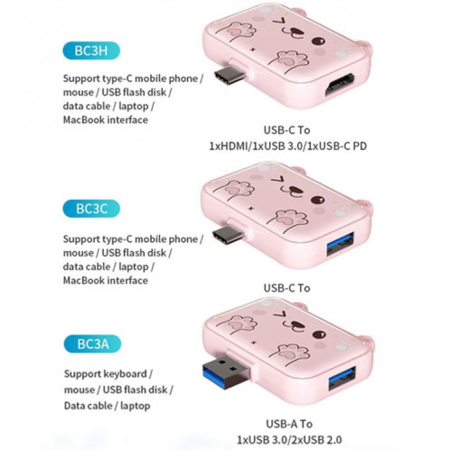 Station d'accueil 3 en 1 Type-C Hub USB pour Station d'accueil IPad/téléphone, Port : 3H HDMI+PD+USB3.0 rose SH8304733-014