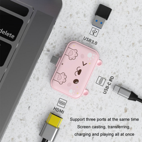 Station d'accueil 3 en 1 Type-C Hub USB pour Station d'accueil IPad/téléphone, Port : 3H HDMI+PD+USB3.0 rose SH8304733-014