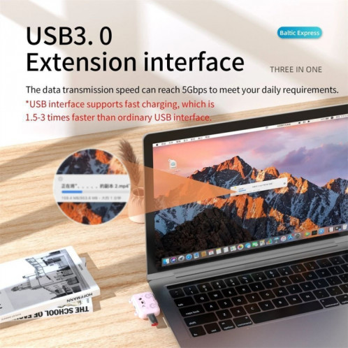 Station d'accueil 3 en 1 Type-C Hub USB pour Station d'accueil IPad/téléphone, Port : 3H HDMI+PD+USB3.0 rose SH8304733-014