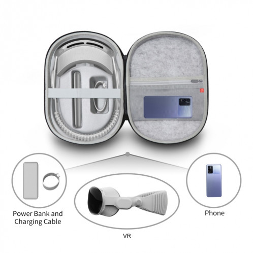 JYS-APP001 pour sac de rangement pour casque Apple Vision Pro sac portable anti-rayures pour lunettes VR, couleur: lin gris SJ82011159-07