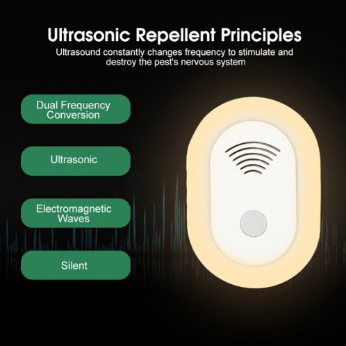 Répulsif anti-moustiques à ultrasons avec veilleuse réglable, mini répulsif électronique pour souris, spécification: (blanc) SH102A727-012
