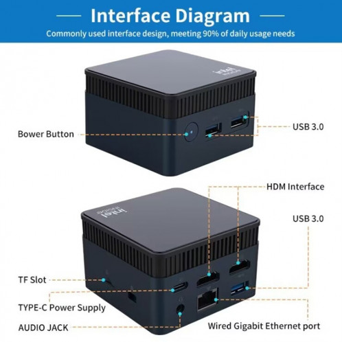 ZX01PLUS N100/DDR5 12ème AlderLake-N100 Dual 4K60Hz Mini PC pour bureau et maison, spécifications : 12G+0/prise UK SH980229-09