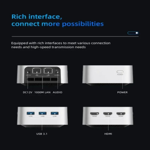 T8Plus Alder Lake-N100 4K double bande WIFI Bluetooth bureau jeu portable mini PC, spécifications: 16G 128G prise américaine SH15131132-012