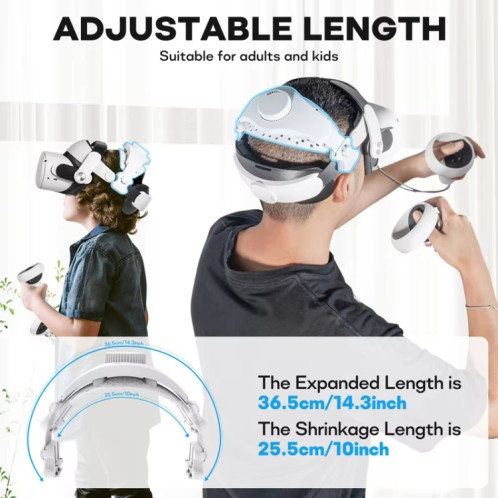 DEVASO VR Lunettes Rétractable Bandeau Réglable Accessoires Pour Meta Quest 3S / Meta Quest 3 / Meta Quest 2 / Meta Quest Pro / Pico 4 / Pico 4 Pro (Blanc) SH101A1204-09
