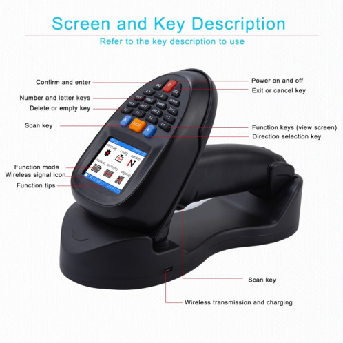 Lecteur de codes-barres sans fil Laser 1D, collecteur de données avec écran LCD de 2,2 pouces SH99011279-012