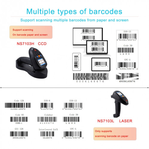 Lecteur de codes-barres sans fil Laser 1D, collecteur de données avec écran LCD de 2,2 pouces SH99011279-012