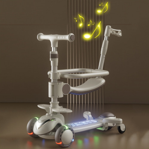 XOEYU K8 Scooter pliant réglable multifonctionnel pour enfants avec musique et lumières, couleur: café 6-en-1 SX08091737-017