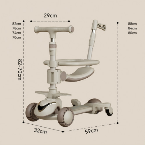 XOEYU K8 Scooter pliant réglable multifonctionnel pour enfants avec musique et lumières, couleur: café 6-en-1 SX08091737-017