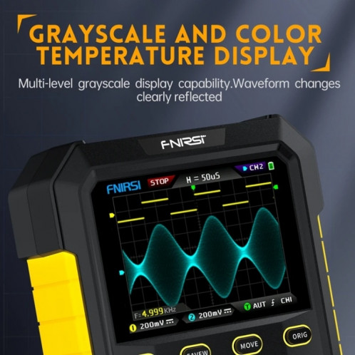 FNIRSI 2 en 1 petit oscilloscope numérique à double canal à fluorescence portable, prise américaine (jaune) SF601A440-014